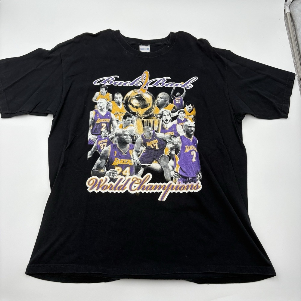Vintage 2010 Los Angeles Lakers Back To Back Champions T Shirt Mens XL Black